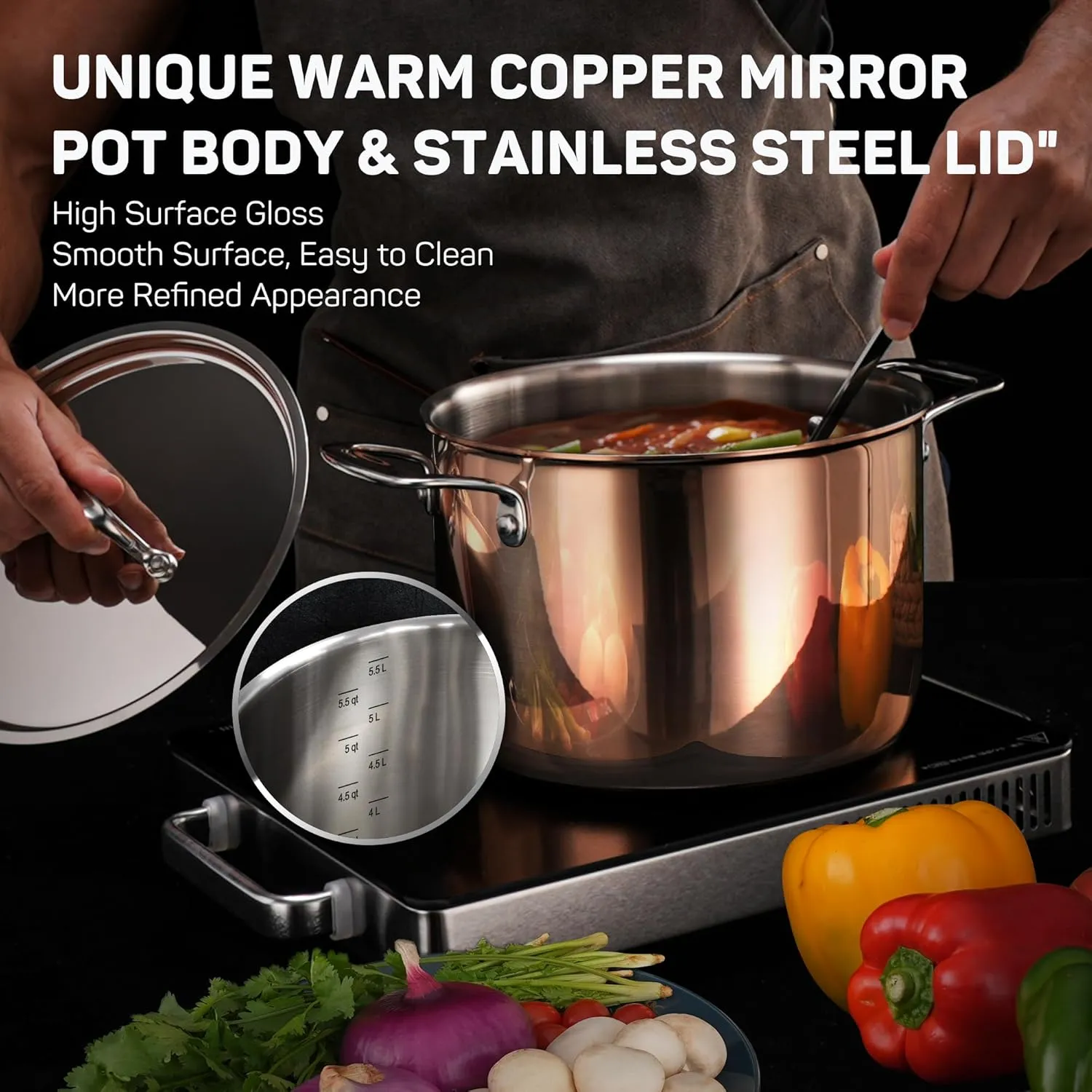 10-Piece Copper Tri-Ply Stainless Steel Cookware Set – Induction & Oven Safe