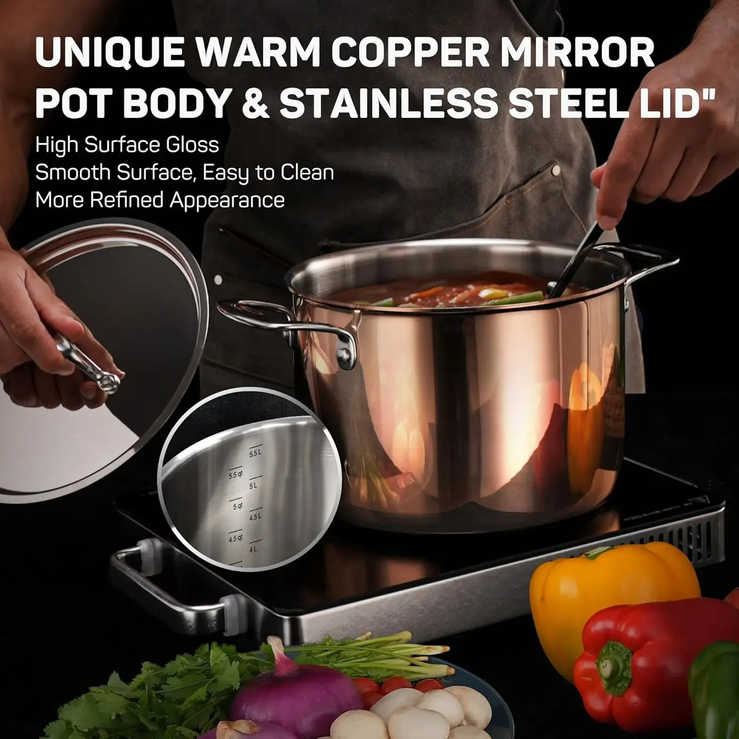 10-Piece Copper Tri-Ply Stainless Steel Cookware Set – Induction & Oven Safe