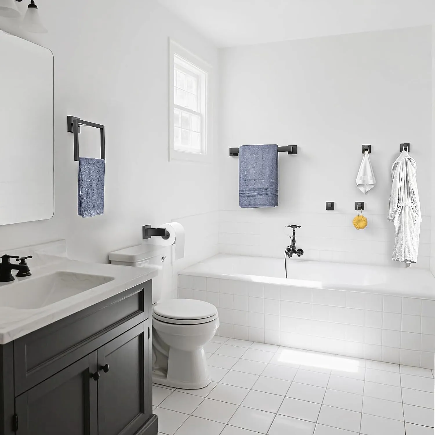 10-Pieces Towel Racks for Bathroom, Matte Black Bathroom Accessory Set, Stainless Steel Black Bathroom Accessories, SUS304 Stainless Steel Wall Mounted, Bath Towel Bar Set