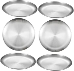 10'' Stainless Steel Plates for Children Round Dinnerware Set Ideal for Camping Picnic Bbq Dishwasher Safe