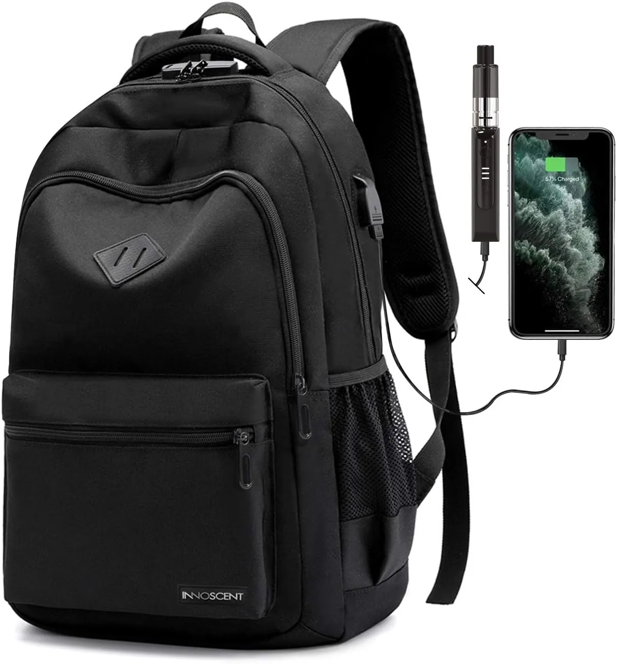 100% Smell Proof Bag Backpack With COMBINATION LOCK, USB Charging Port - Odor Proof Travel Bag