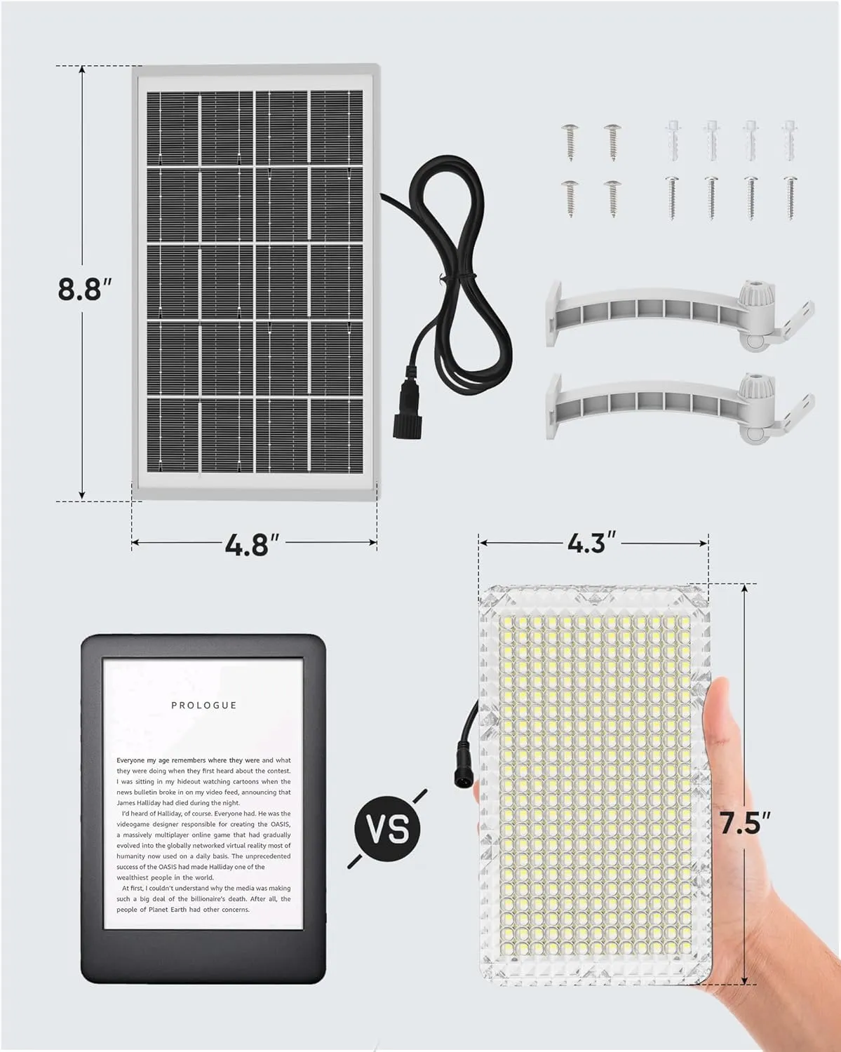 1000 Lumen 299 LED Solar Dusk to Dawn Light Outdoor JACKYLED Solar Powered Spotlight with 4000mAh Battery Outside Waterproof Wall Mount Security Light for Porch Storage Room Patio Shed (White, 2-Pack)