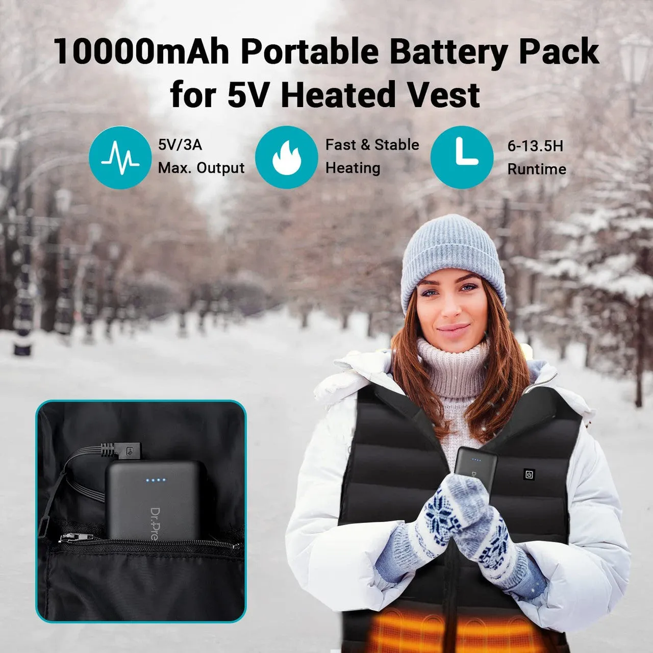 10000mAh Portable Power Bank for Heated Vest and Jacket