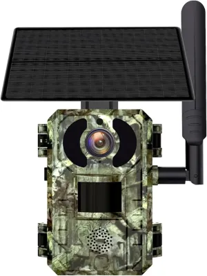 1080P Live Streaming Trail Camera, 4G Solar Wildlife Camera, Infrared Night Vision, Outdoor Hunting Cam with Motion Sensor, Rugged Weatherproof Design