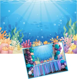 10x8ft Under The Sea Backdrop Colorful Reefs and Algae Decoration Underwater World Backdrops Sun Ray Ocean Photography Background Baby Kids Sea Theme Party Cake Table Banner