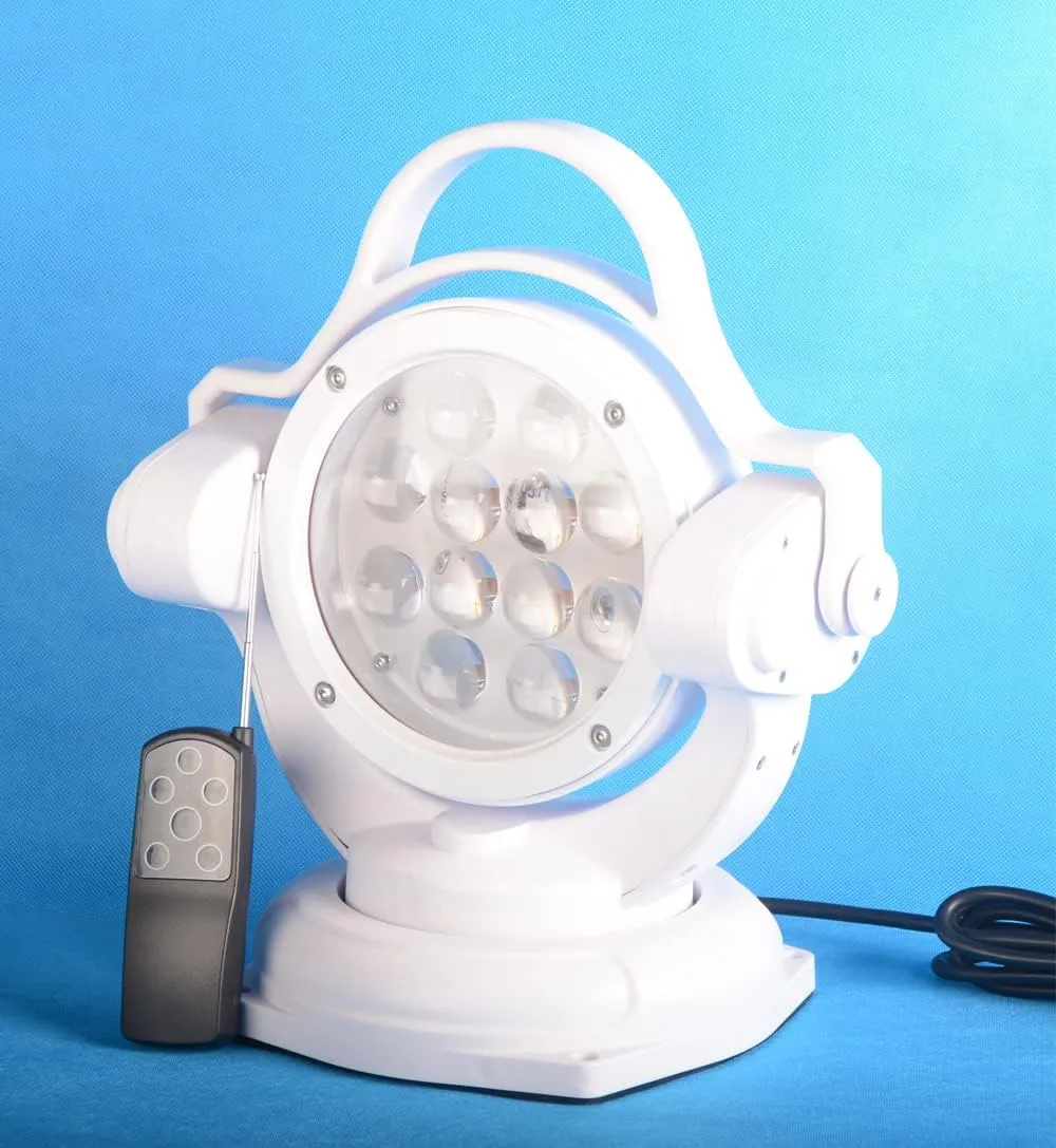 11 Inch 60w Remote Control Led Searchlight White Marine Boat Portable 360 Degrees Rotating Remote Control 9-32V Work Light Spot Light Fog Lights Offroad Lights for SUV ATV 4wd Truck Boat Yacht