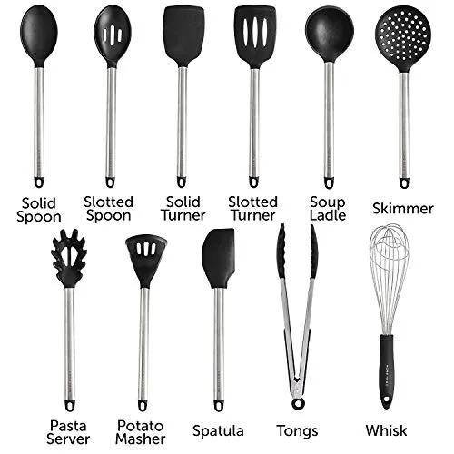 11 Silicone Cooking Utensils Kitchen Utensil set - Stainless Steel Silicone Kitchen Utensils Set - Silicone Utensil Set Spatula Set - Silicone Utensils Cooking Utensil Set - Kitchen Tools and Gadgets