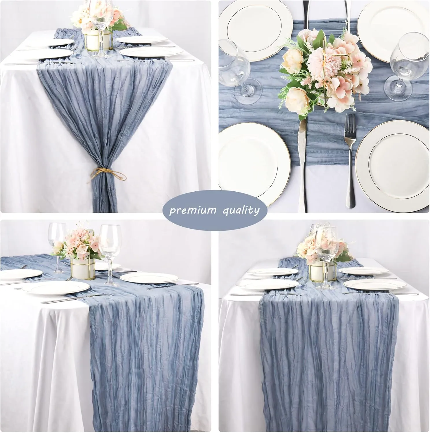 12 Pack 10Ft Cheesecloth Table Runner 35x120 Inch Boho Gauze Table Runner Rustic Cheese Cloth Long Table Runner Romantic Table Runner for Wedding Bridal Shower Birthday Party Table Decor (Dusty Blue)