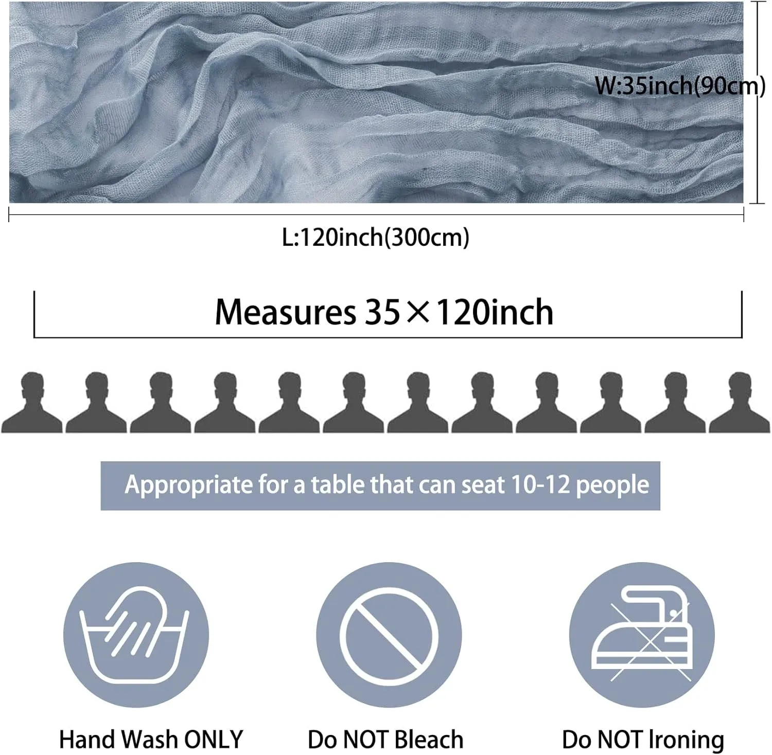 12 Pack 10Ft Cheesecloth Table Runner 35x120 Inch Boho Gauze Table Runner Rustic Cheese Cloth Long Table Runner Romantic Table Runner for Wedding Bridal Shower Birthday Party Table Decor (Dusty Blue)