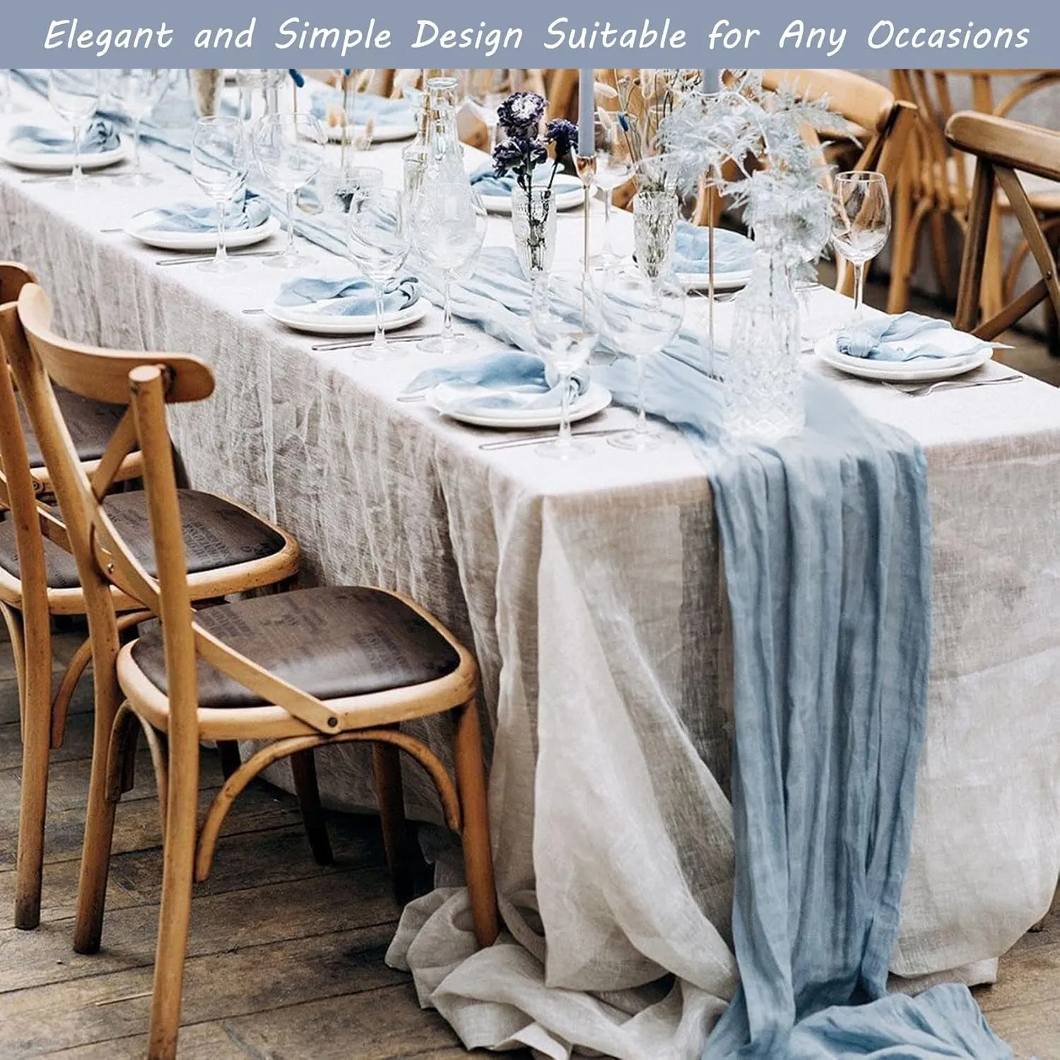 12 Pack 10Ft Cheesecloth Table Runner 35x120 Inch Boho Gauze Table Runner Rustic Cheese Cloth Long Table Runner Romantic Table Runner for Wedding Bridal Shower Birthday Party Table Decor (Dusty Blue)