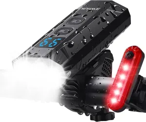 1200 Lumens Bike Lights for Night Riding, Rechargeable 3 LED Bicycle Light,Bike Headlight and Taillight Set, LCD Display, 13 4 Modes, Waterproof Front and Rear Bike Lights
