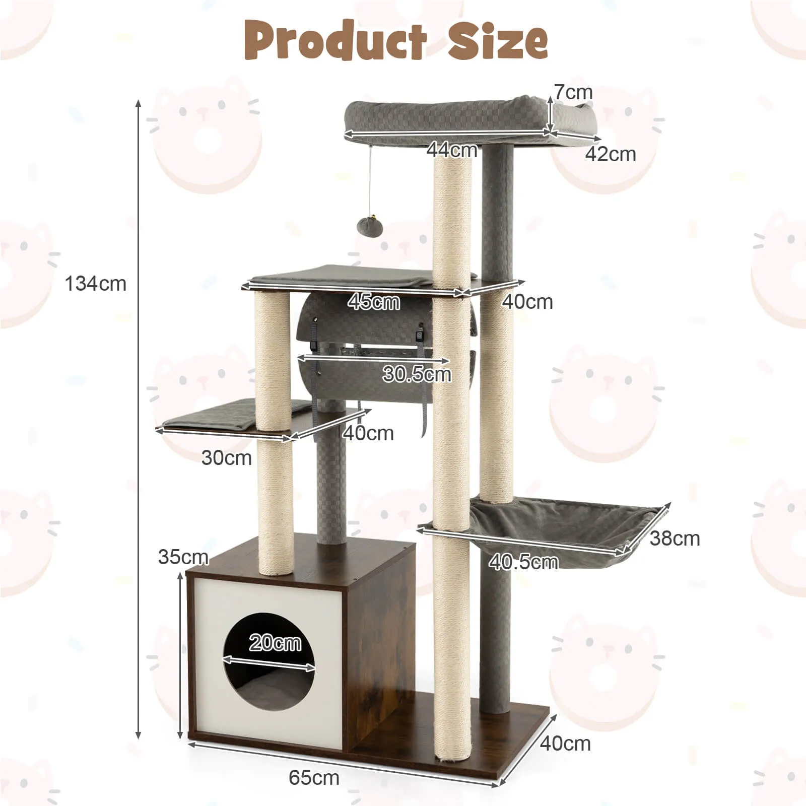 127cm Wood Cat Tree with Hammock and Swing Tunnel