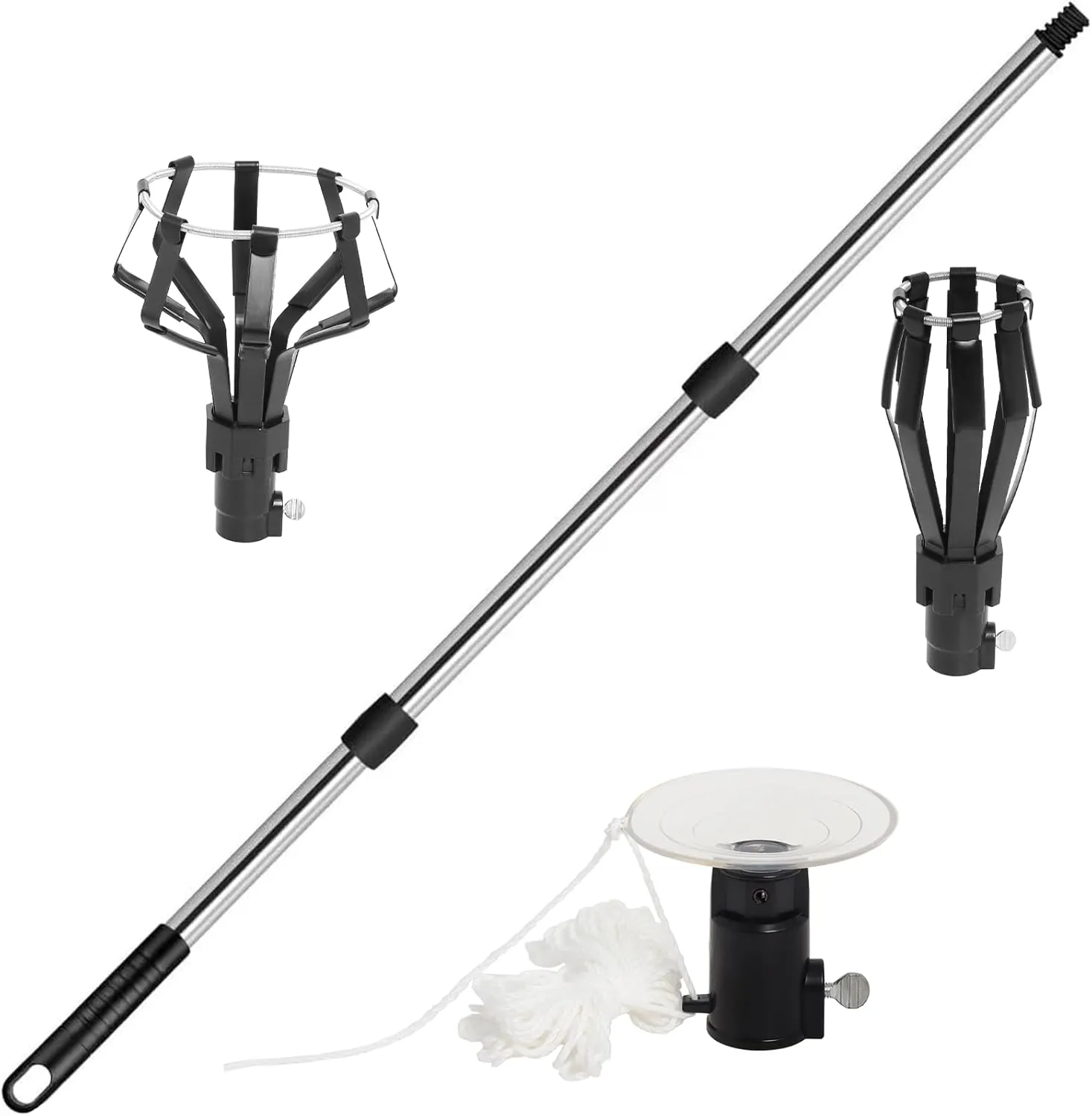12FT Light Bulb Changer for High Ceilings and Recessed Lights, Light Bulb Pole Changer for High Ceilings, Light Bulb Changer with Baskets and Suction Cup for Household