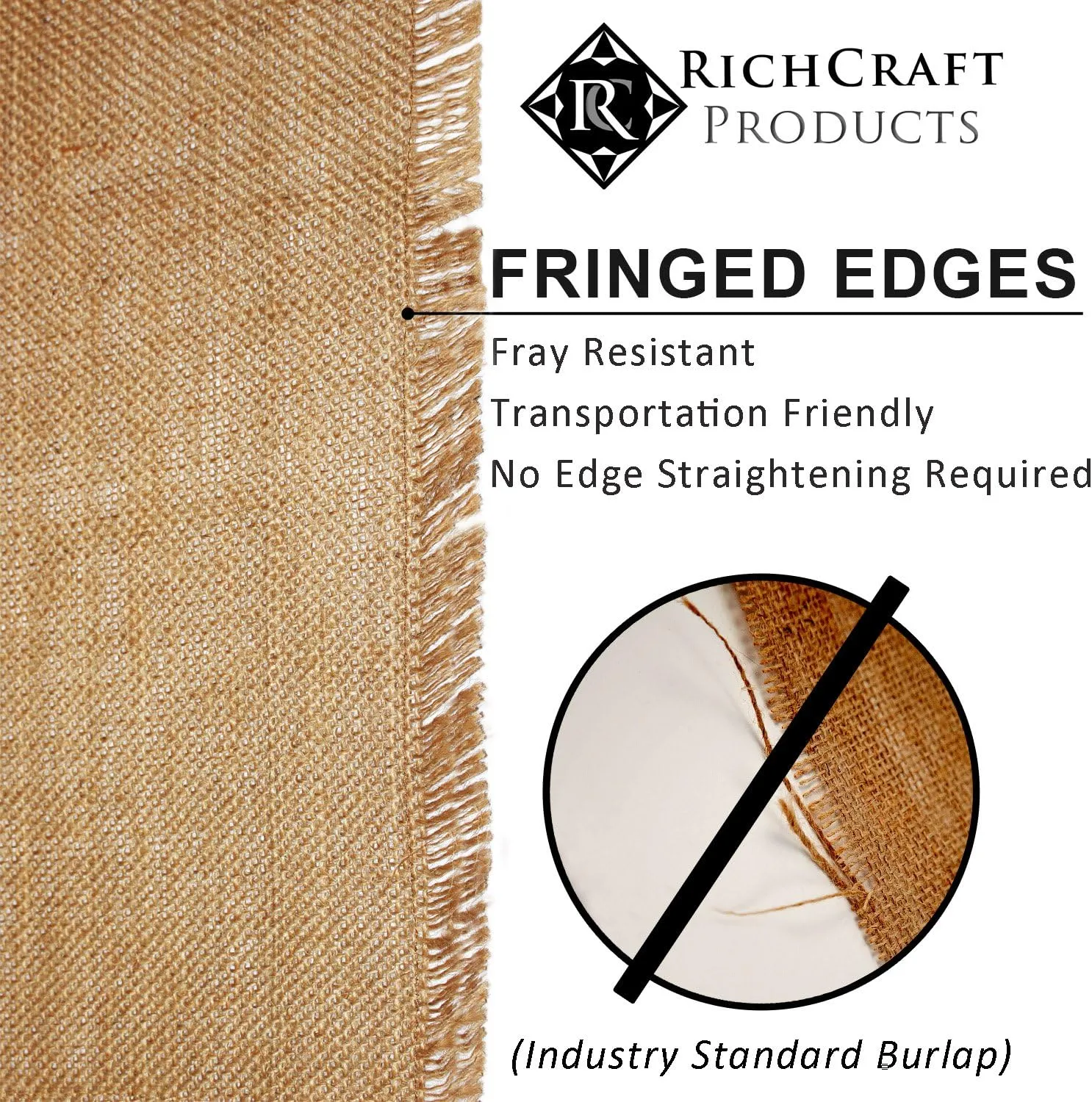 12" x 108" Fringed Edge No-Fray Burlap Runner ~ Table Runner with Fringed Edges. Perfect for Weddings, Placemat, Crafts. Decorate Without The Mess!