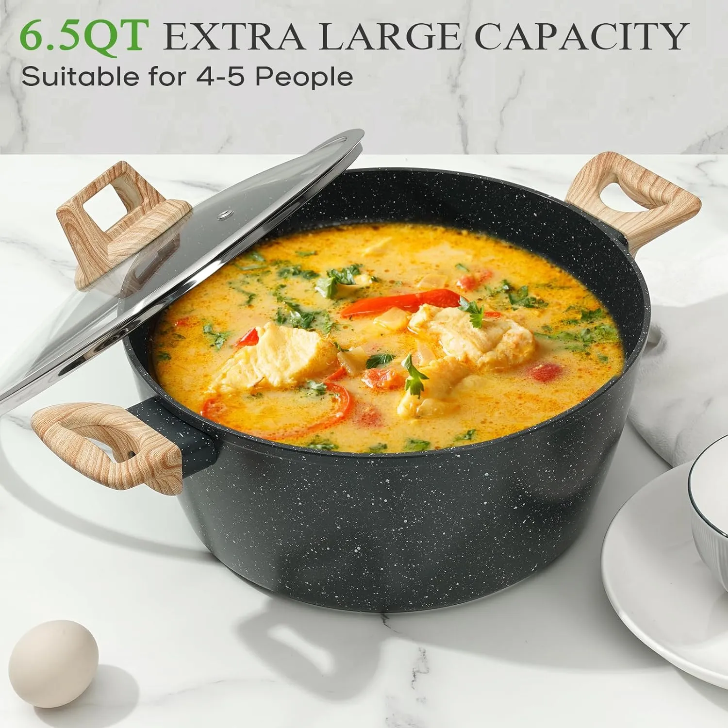 13 Pcs Pots and Pans Set Non Stick Kitchen Cookware Sets Nonstick Induction Cookware Non-toxic Black Granite Cooking Tools with Stay-Cool Handles, Silicone Tools (PFOS/PFOA Free)