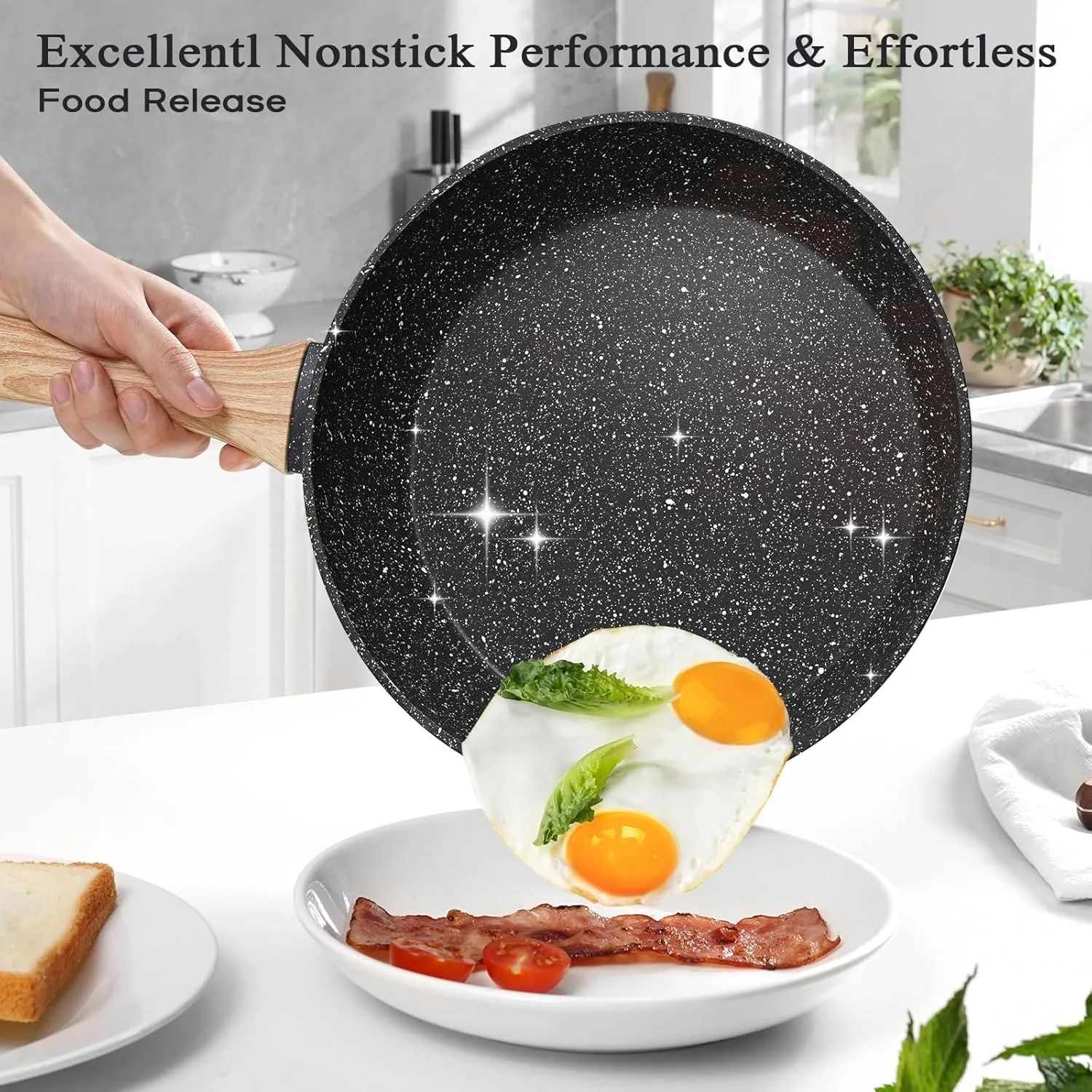 13 Pcs Pots and Pans Set Non Stick Kitchen Cookware Sets Nonstick Induction Cookware Non-toxic Black Granite Cooking Tools with Stay-Cool Handles, Silicone Tools (PFOS/PFOA Free)