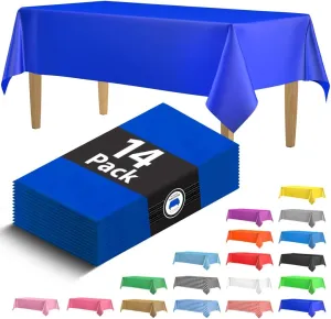 14 Pack Premium Blue Plastic Tablecloth - 54 x 108 in. Disposable Rectangle Plastic Table Cloth - Decorative Rectangle Table Cover Smooth Tablecloth - Disposable Table Cloths For Parties, Weddings