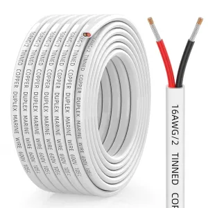 16 Gauge Marine Wire, 16/2 Duplex Marine Grade Cable, IP68 Waterproof/Oxygen-Free Tinned Copper Stranded PVC 16 AWG Wire for Boat, Automotive, RV, Solar, LED Strips (30FT/9M)