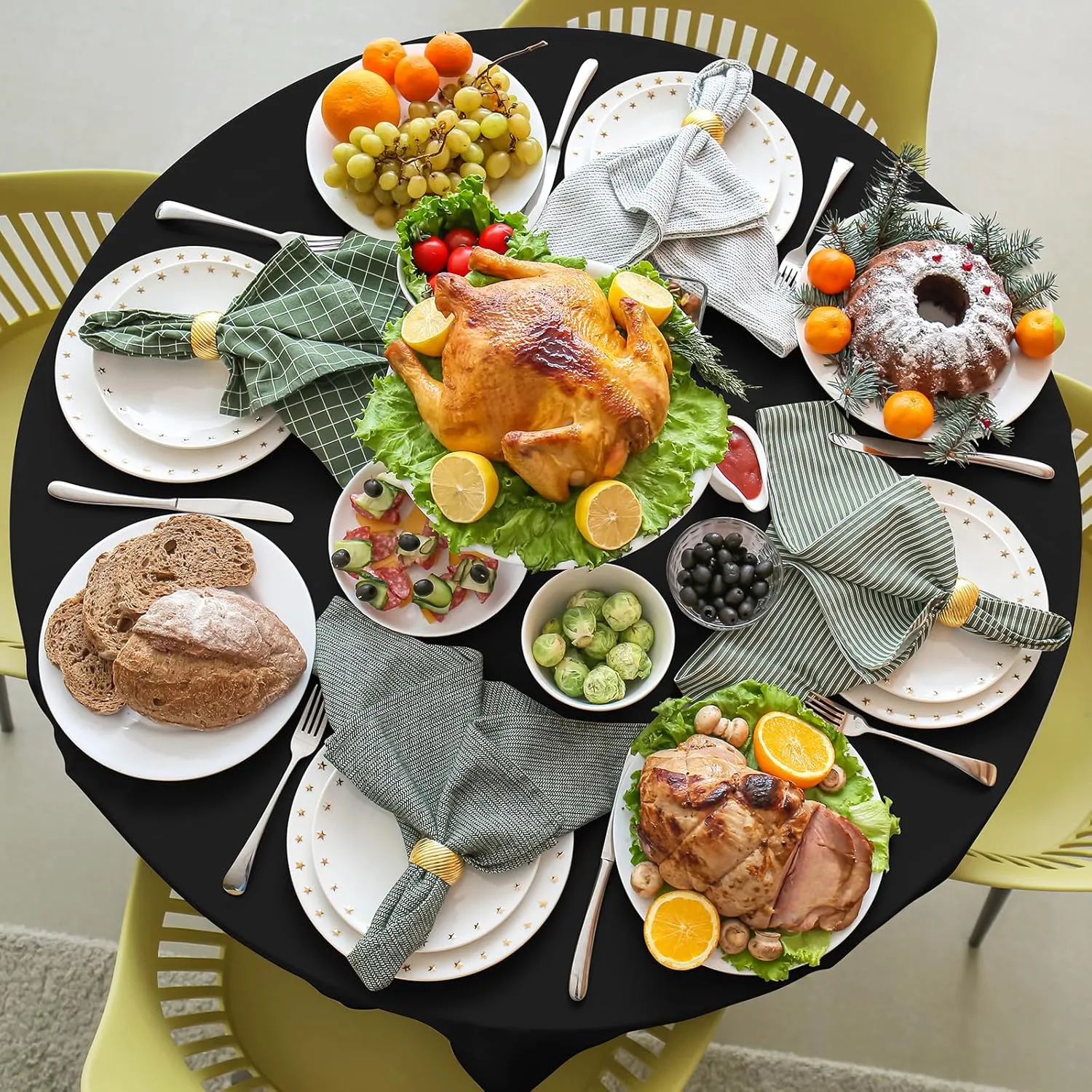 16 Pack Black Plastic Tablecloth for Round Tables, Premium Decorative Black Disposable Table Cloths for Parties, Bulk Round Party Table Cover for Birthday Wedding Anniversary Graduation, 84 Inch