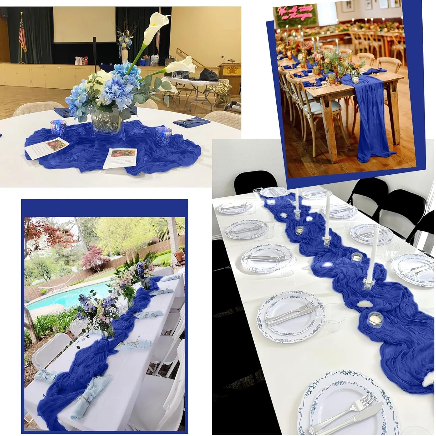 16 Pack Royal Blue Table Runners 10FT Cheesecloth Table Runner Boho Gauze Table Runner Long Rustic Sheer Fabric Table Runners for Wedding Party Bridal Shower Farmhouse & Home Decor