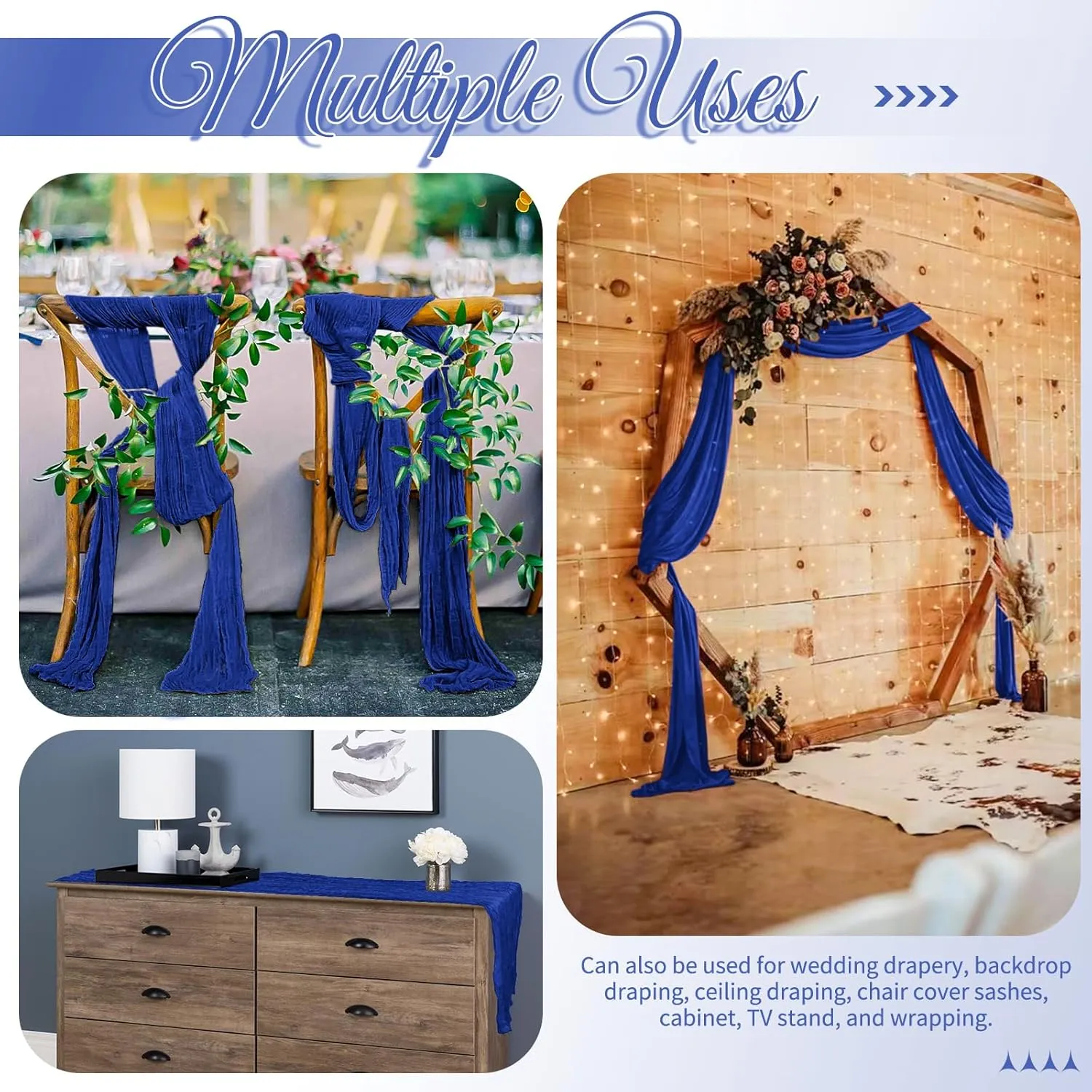 16 Pack Royal Blue Table Runners 10FT Cheesecloth Table Runner Boho Gauze Table Runner Long Rustic Sheer Fabric Table Runners for Wedding Party Bridal Shower Farmhouse & Home Decor