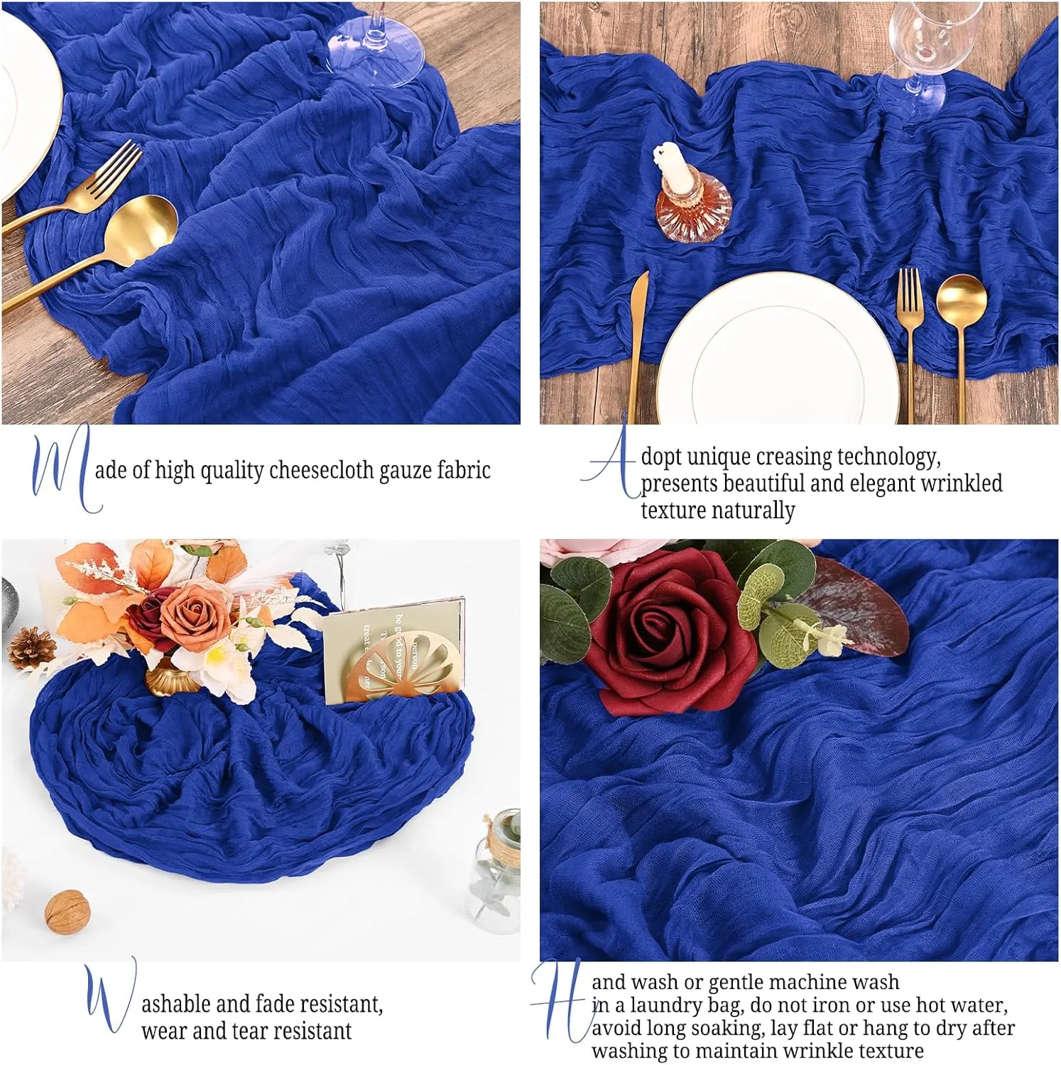 16 Pack Royal Blue Table Runners 10FT Cheesecloth Table Runner Boho Gauze Table Runner Long Rustic Sheer Fabric Table Runners for Wedding Party Bridal Shower Farmhouse & Home Decor