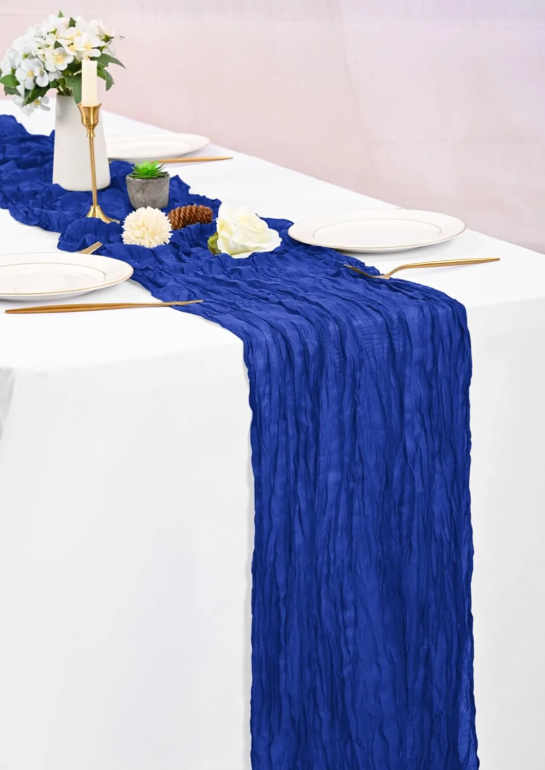 16 Pack Royal Blue Table Runners 10FT Cheesecloth Table Runner Boho Gauze Table Runner Long Rustic Sheer Fabric Table Runners for Wedding Party Bridal Shower Farmhouse & Home Decor