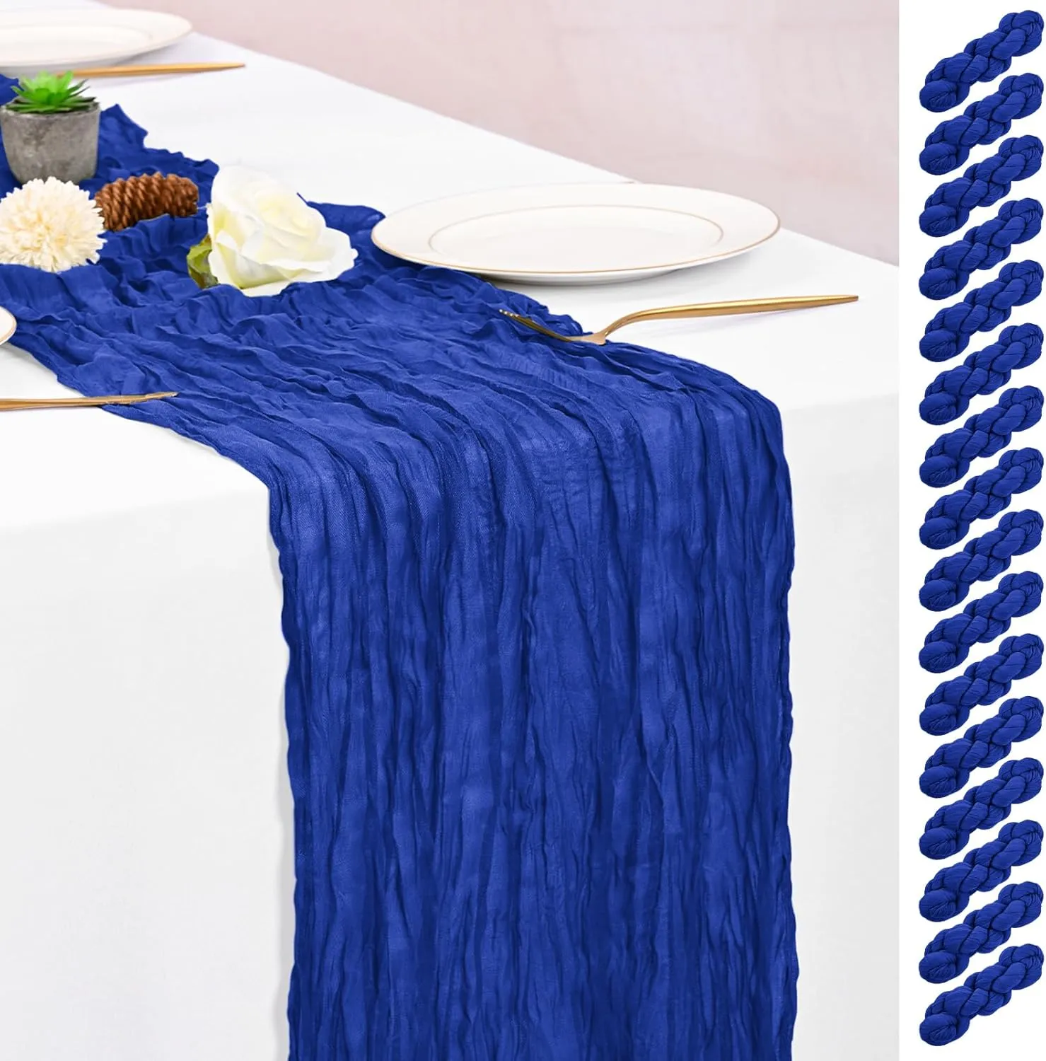 16 Pack Royal Blue Table Runners 10FT Cheesecloth Table Runner Boho Gauze Table Runner Long Rustic Sheer Fabric Table Runners for Wedding Party Bridal Shower Farmhouse & Home Decor