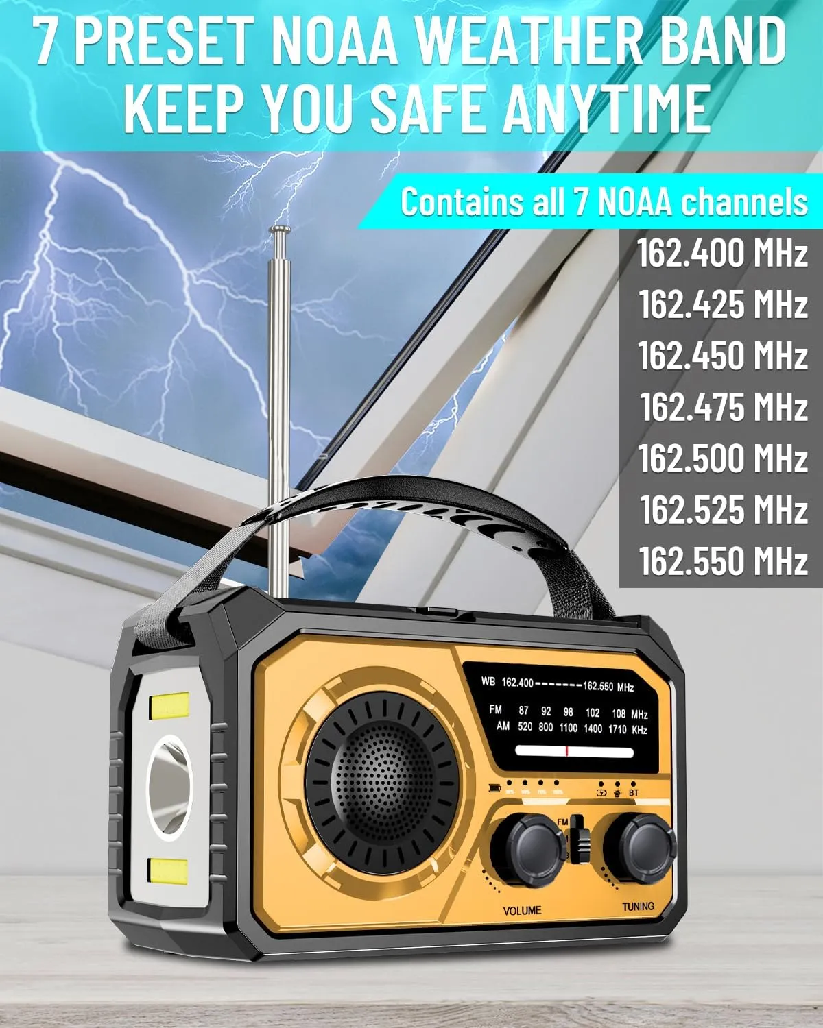 16000mAh Emergency Weather Radio, AM/FM/NOAA Weather Alert Radio Hand Crank/Solar/Type-C Fast Rechargeable Outdoor Radio with Reading Lamp/SOS Alarm/3 Mode Flashlight/Power Bank (Orange)
