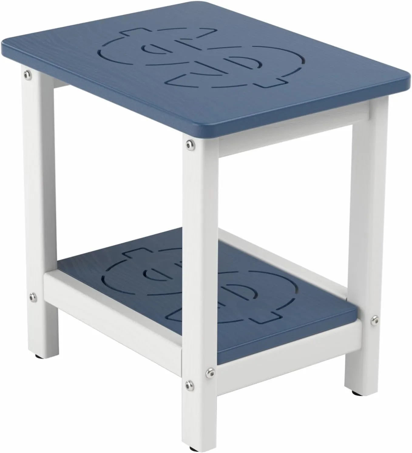 16.6'' 2-Tier HDPE Outdoor Side Table, All-Weather Small Outdoor Table for Adirondack, Patio, Porch, Balcony, Poolside (Navy&White)