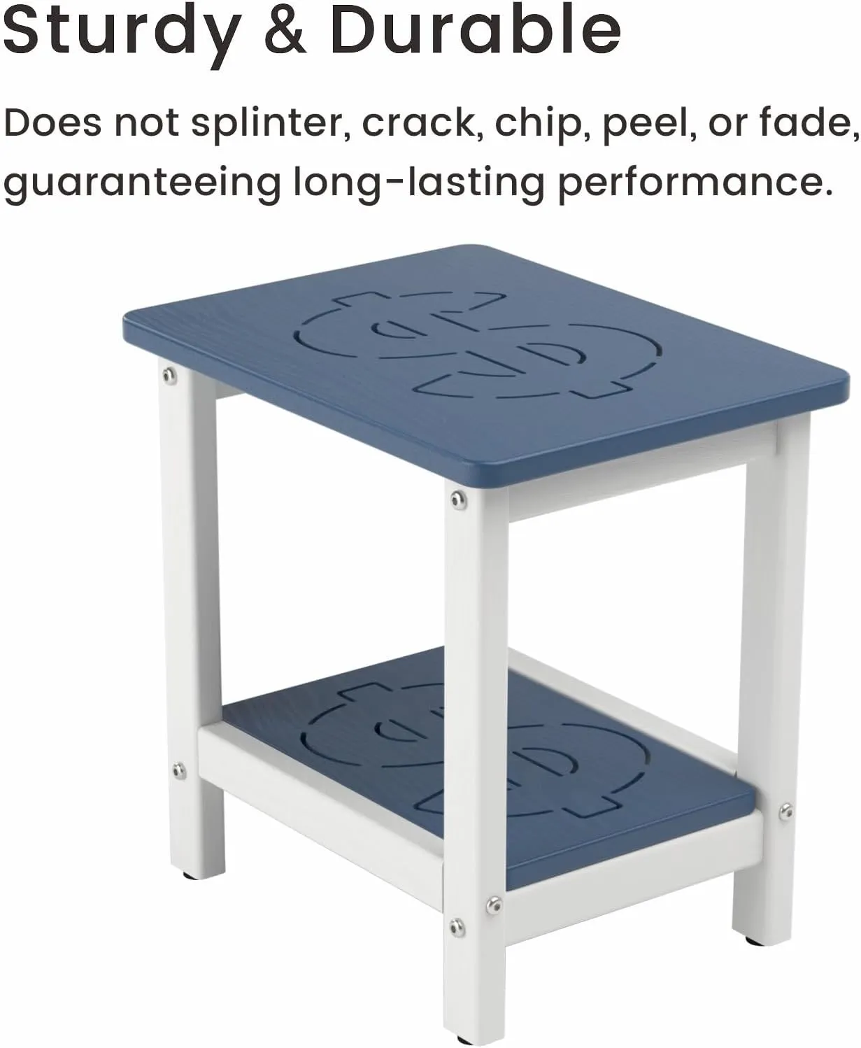 16.6'' 2-Tier HDPE Outdoor Side Table, All-Weather Small Outdoor Table for Adirondack, Patio, Porch, Balcony, Poolside (Navy&White)