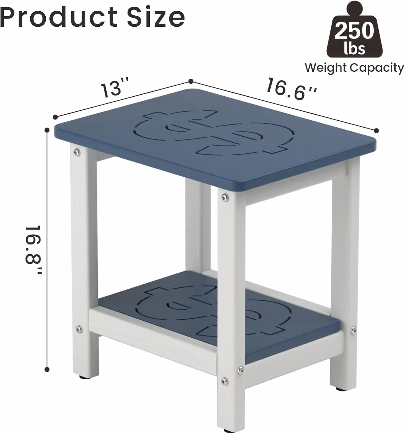 16.6'' 2-Tier HDPE Outdoor Side Table, All-Weather Small Outdoor Table for Adirondack, Patio, Porch, Balcony, Poolside (Navy&White)