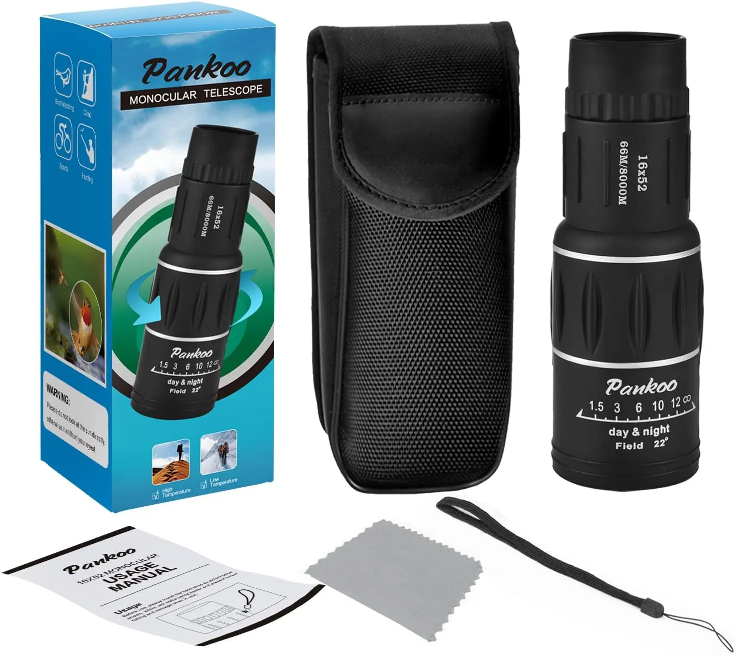 16X52 Monocular Telescope High Powered for Adults, 2023 Power Prism Compact Monoculars for Adults,HD Monocular Scope for Gifts, Outdoor Activity,Bird Watching,Hiking,Concert,Travelling
