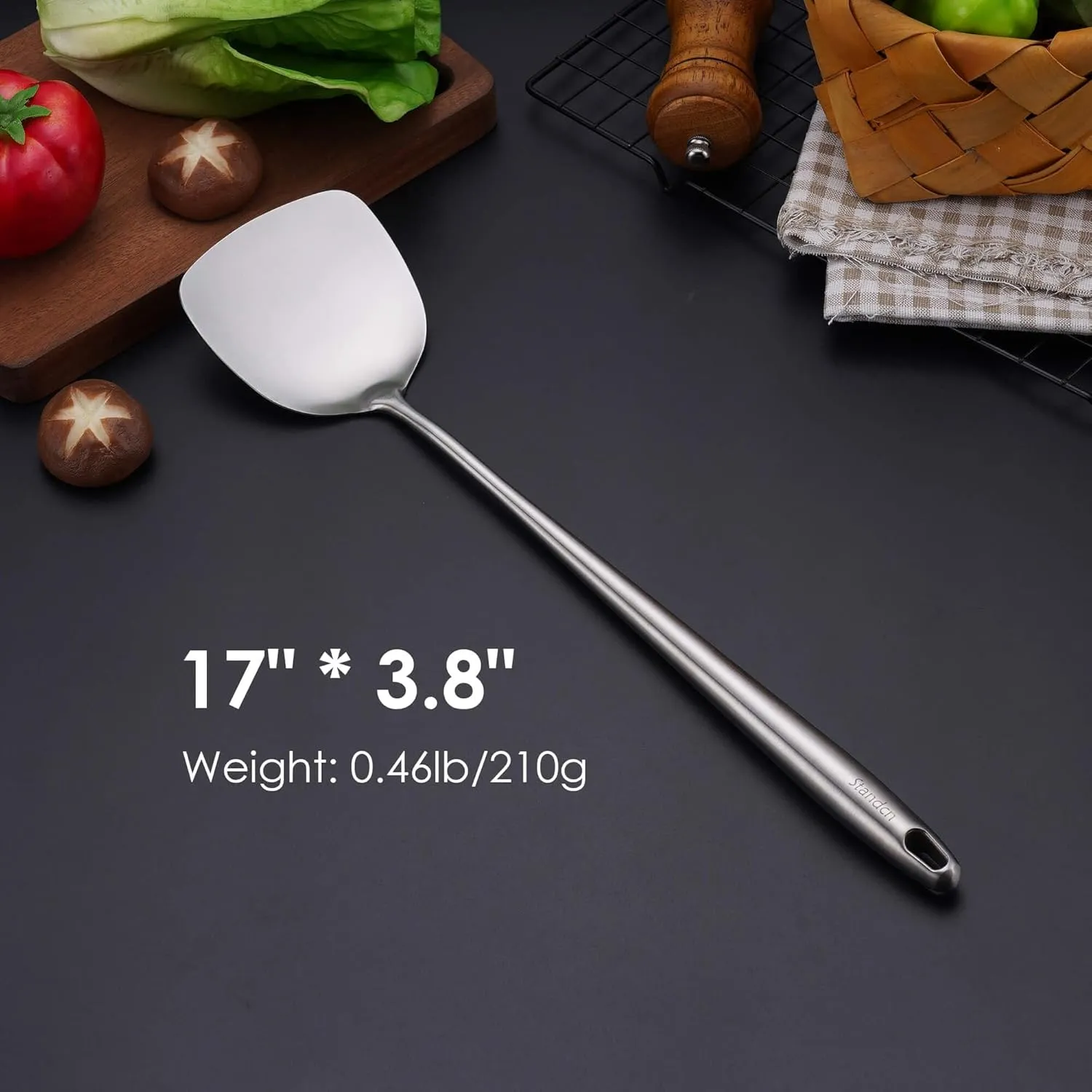 17” Wok Spatula and Ladle - 304 Stainless Steel Wok Tools Set, 2-Pieces Extra Long Handle Cooking Tools, All Metal Wok Utensils and Wok Accessories for Cast Iron/Carbon Steel Wok