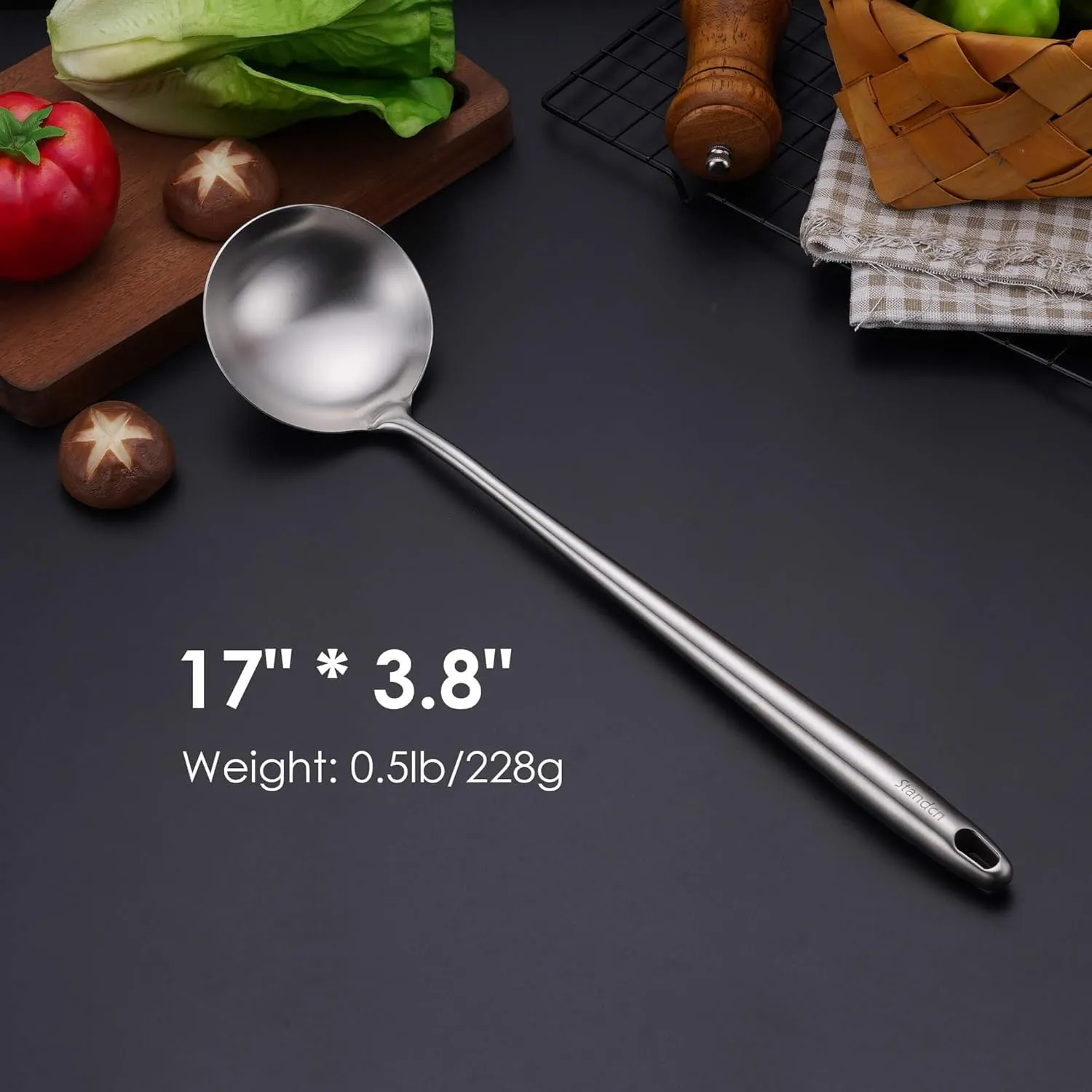 17” Wok Spatula and Ladle - 304 Stainless Steel Wok Tools Set, 2-Pieces Extra Long Handle Cooking Tools, All Metal Wok Utensils and Wok Accessories for Cast Iron/Carbon Steel Wok