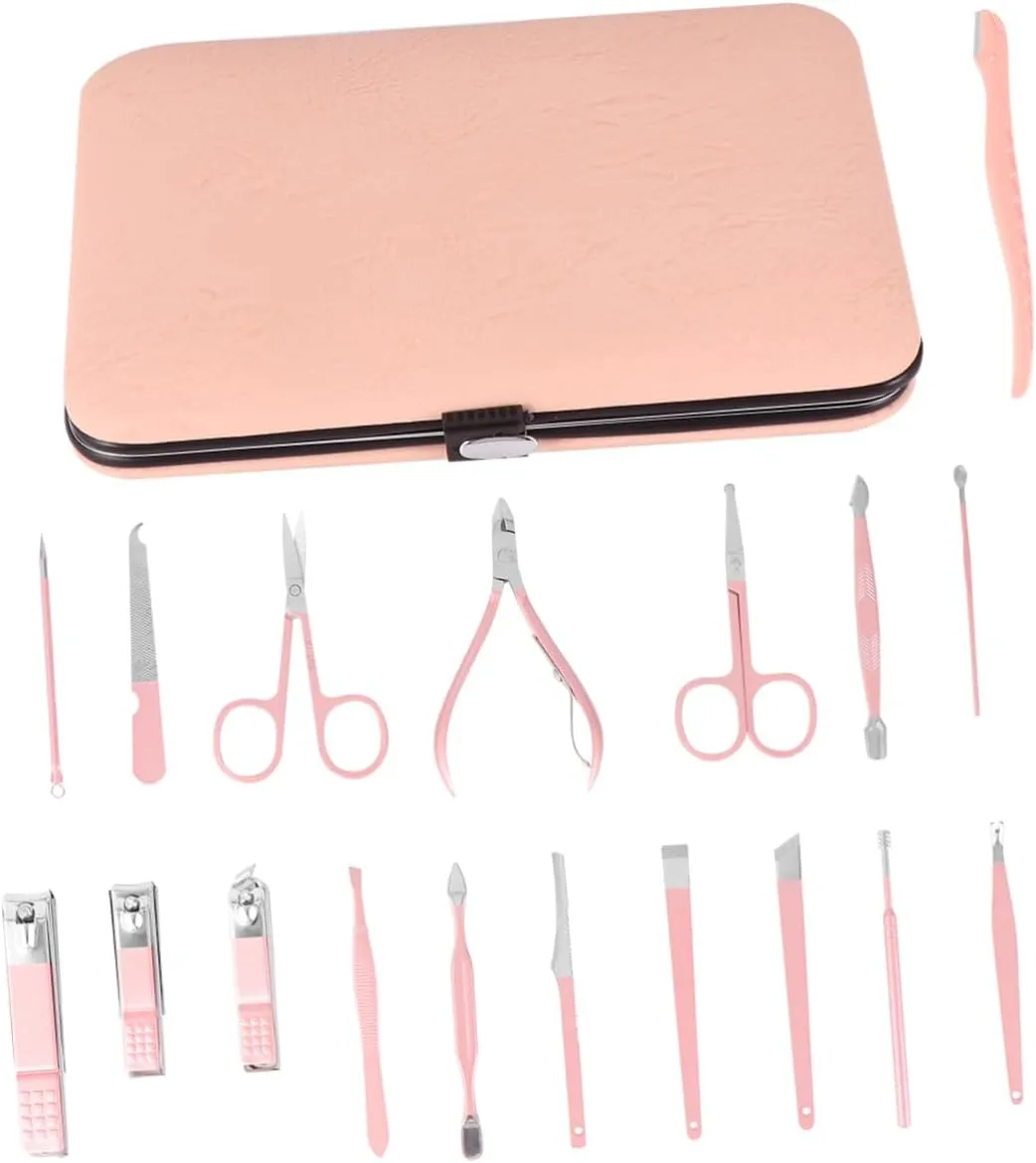 18pcs Rose Gold Nail Trimmer Set Multi Functional Manicure Tools for Men Women Ergonomic Nail Clippers Files Care Accessories Present for