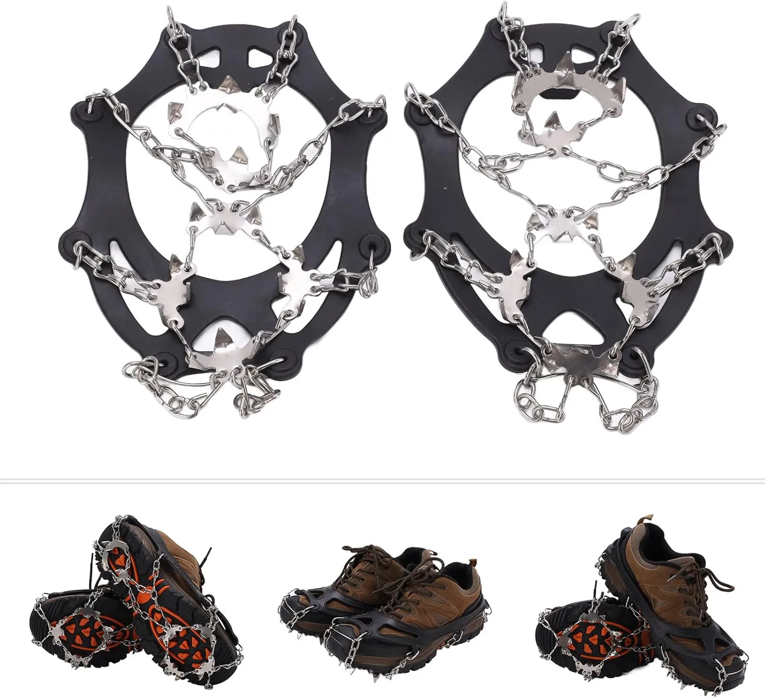 19 Spikes Traction Cleats, Shoe Crampons with Steel Claws, Non Slip Snow Grips for Hiking Walking Mountaineering, Elasticity TPE Material, Durably and Recyclable