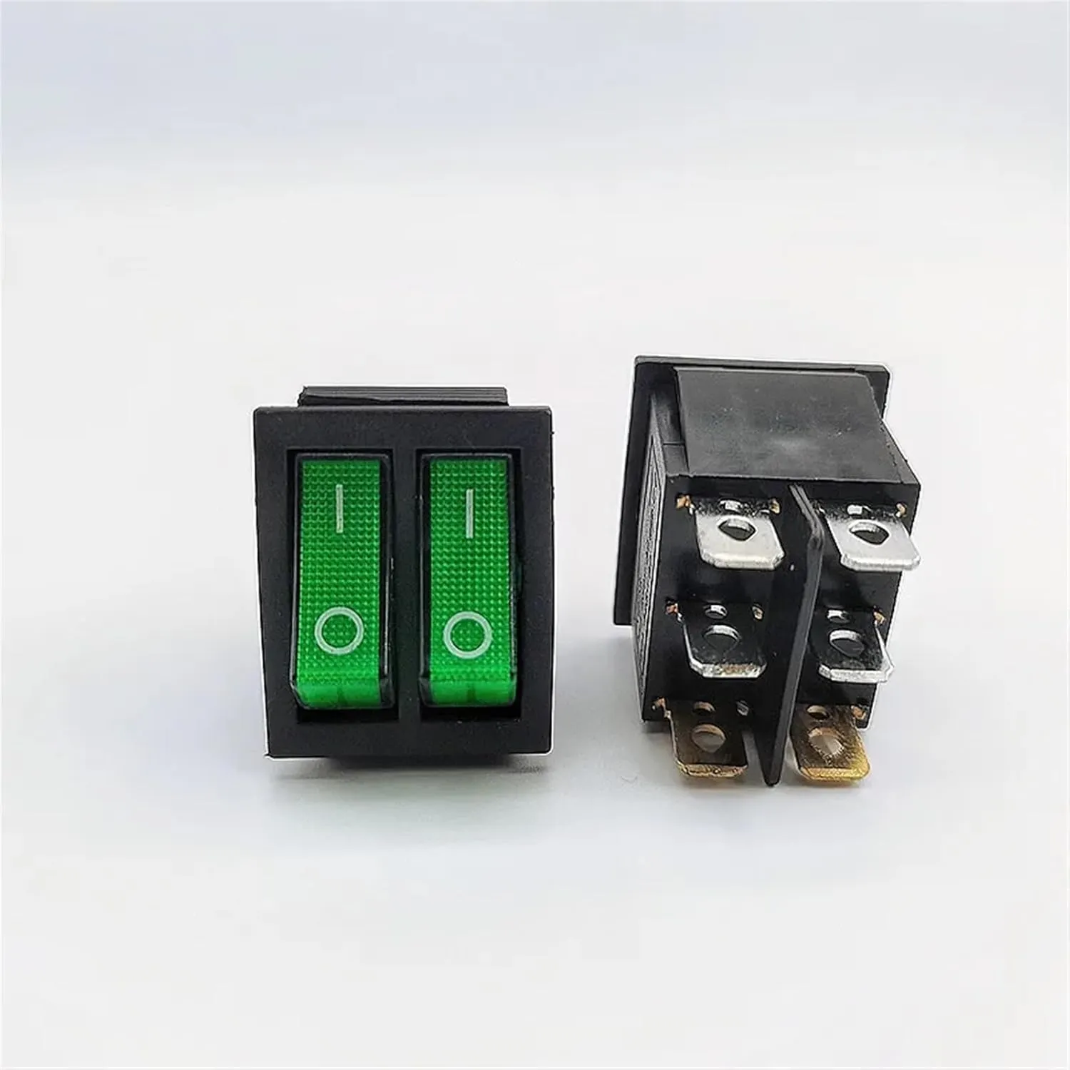 1PCS KCD8 6PIN 16A 250V 20A 125V Double Light Switch Rocker Switch Waterproof ON-Off KCD6 Boat Power Switch(Green)