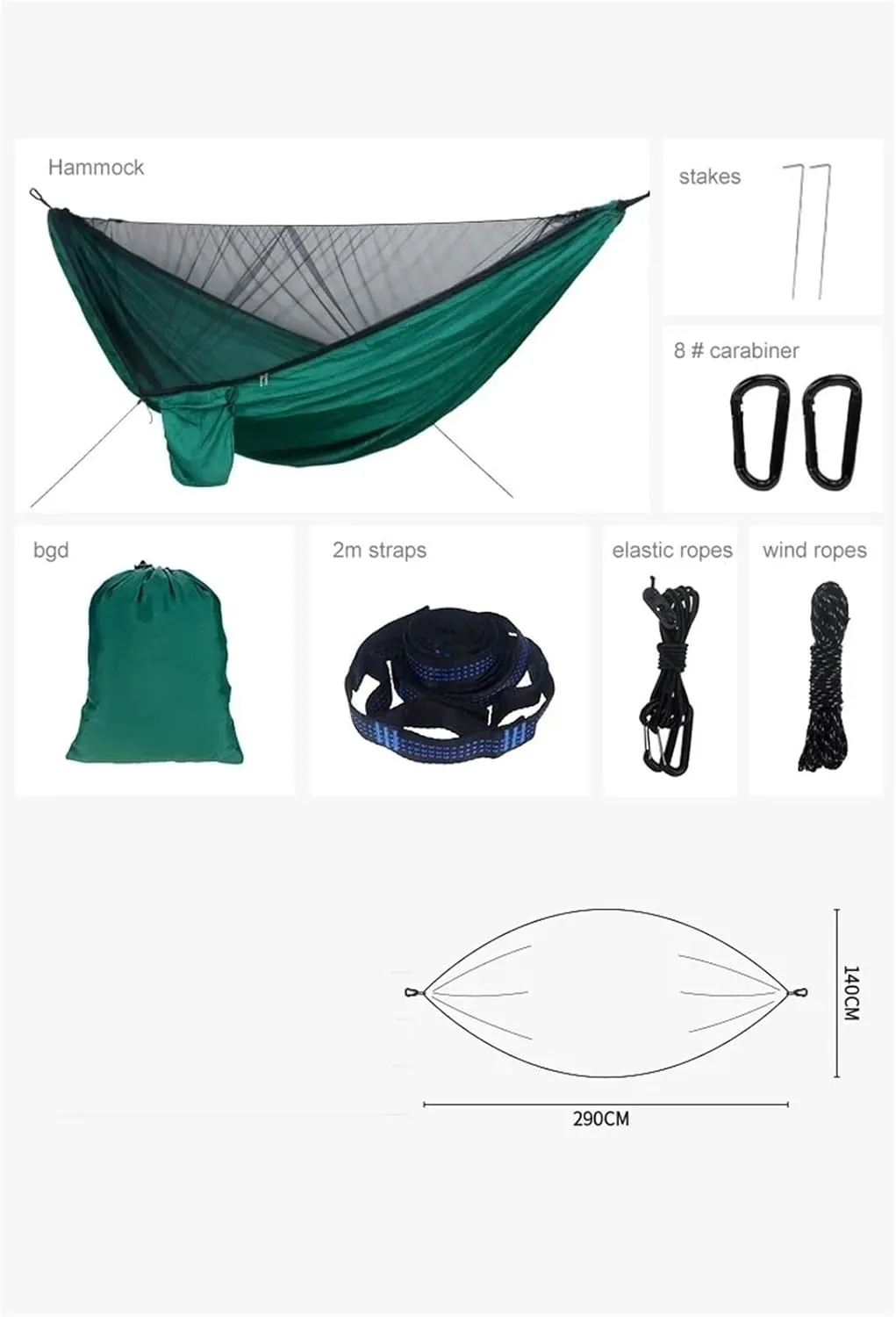 1Pcs Portable Quick Set Up Mosquito Net Hammock - Outdoor Camping Hanging Bed for Easy Sleep(Green and Dark Green)
