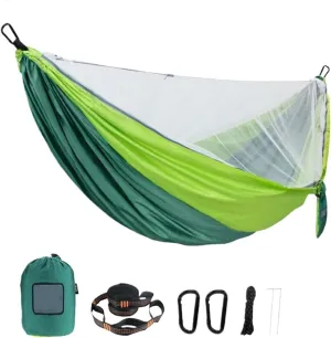 1Pcs Portable Quick Set Up Mosquito Net Hammock - Outdoor Camping Hanging Bed for Easy Sleep(Green and Dark Green)
