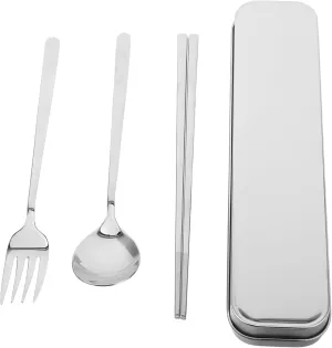 1Set Stainless Steel Portable Cutlery Set Includes Chopsticks Spoon Fork Storage Case Lightweight Utensils for Camping Outdoor Dining and Work Use