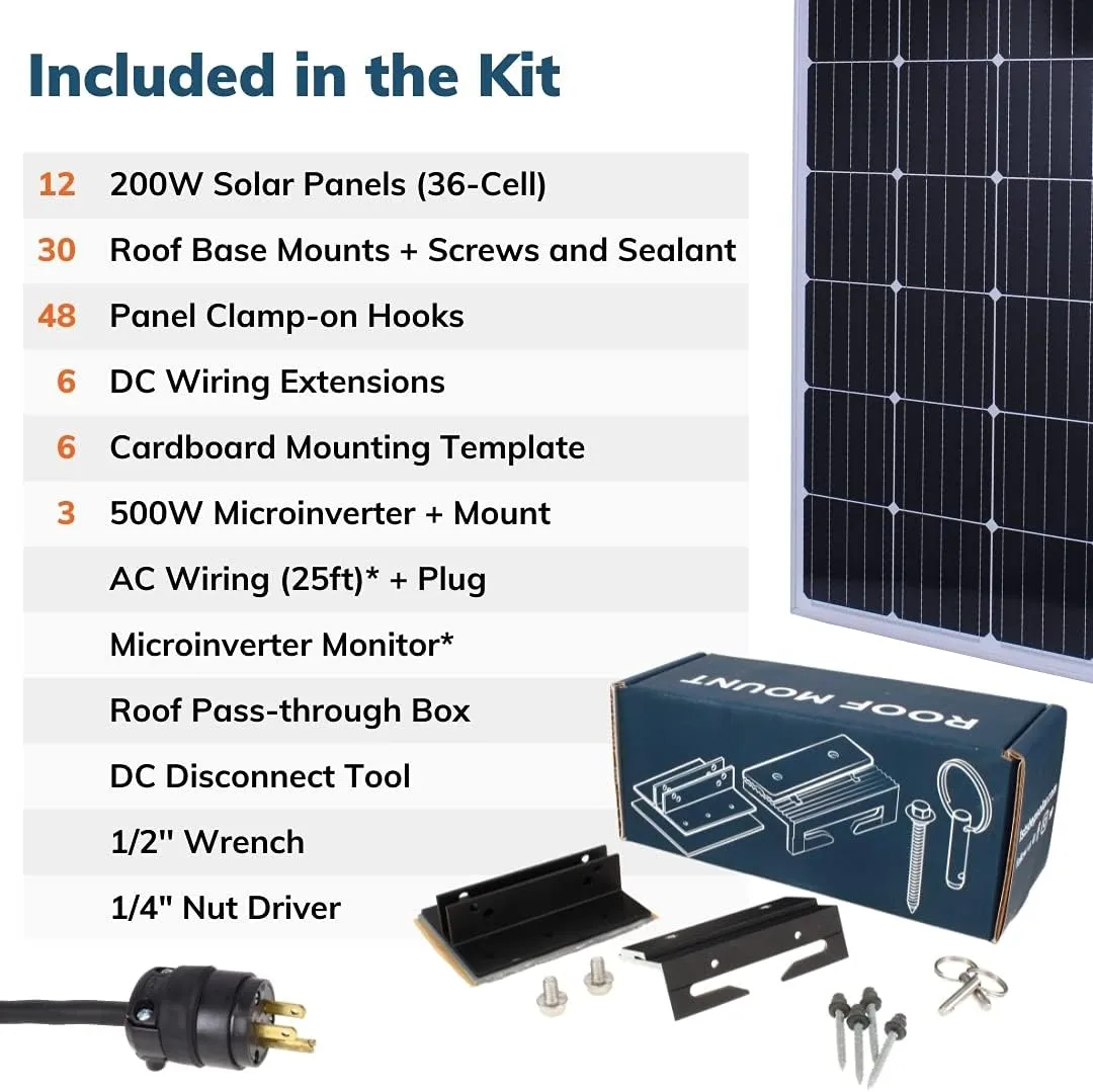 1stStepSolar DIY Solar Kit (12 Panels) – Includes Mounting, Microinverter, Monitor, and Wiring. DIY Solar Roof System for House, Garage or Shed. Plug and Play [1st Step Solar] (2400W, Silver)