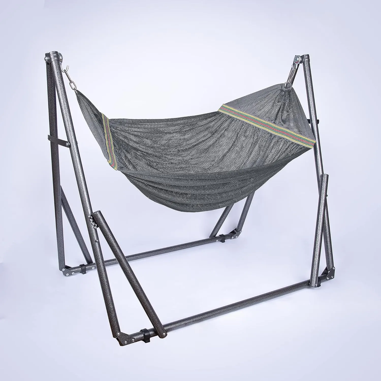 2 in 1 Hammock and Swinging Chair with Collapsible Steel Stand 450 lbs Capacity- Carrying Case, Portable & Adjustable, Perfect for Camping Beach Summer Patio, EZ Daze Foldable Hammock with Stand-Grey