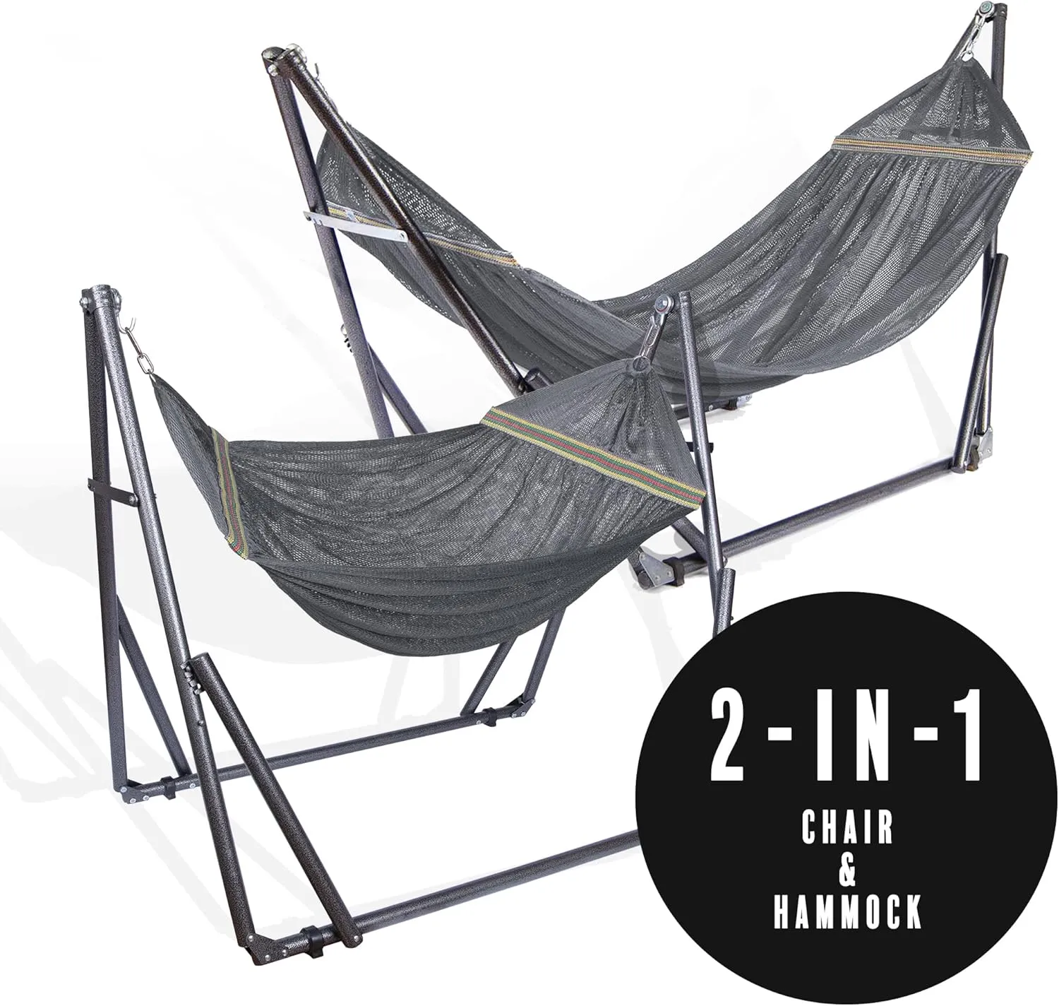 2 in 1 Hammock and Swinging Chair with Collapsible Steel Stand 450 lbs Capacity- Carrying Case, Portable & Adjustable, Perfect for Camping Beach Summer Patio, EZ Daze Foldable Hammock with Stand-Grey