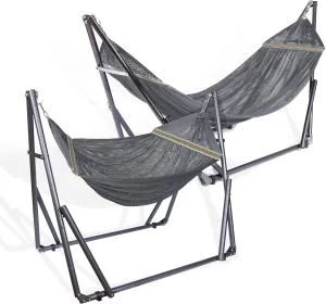 2 in 1 Hammock and Swinging Chair with Collapsible Steel Stand 450 lbs Capacity- Carrying Case, Portable & Adjustable, Perfect for Camping Beach Summer Patio, EZ Daze Foldable Hammock with Stand-Grey