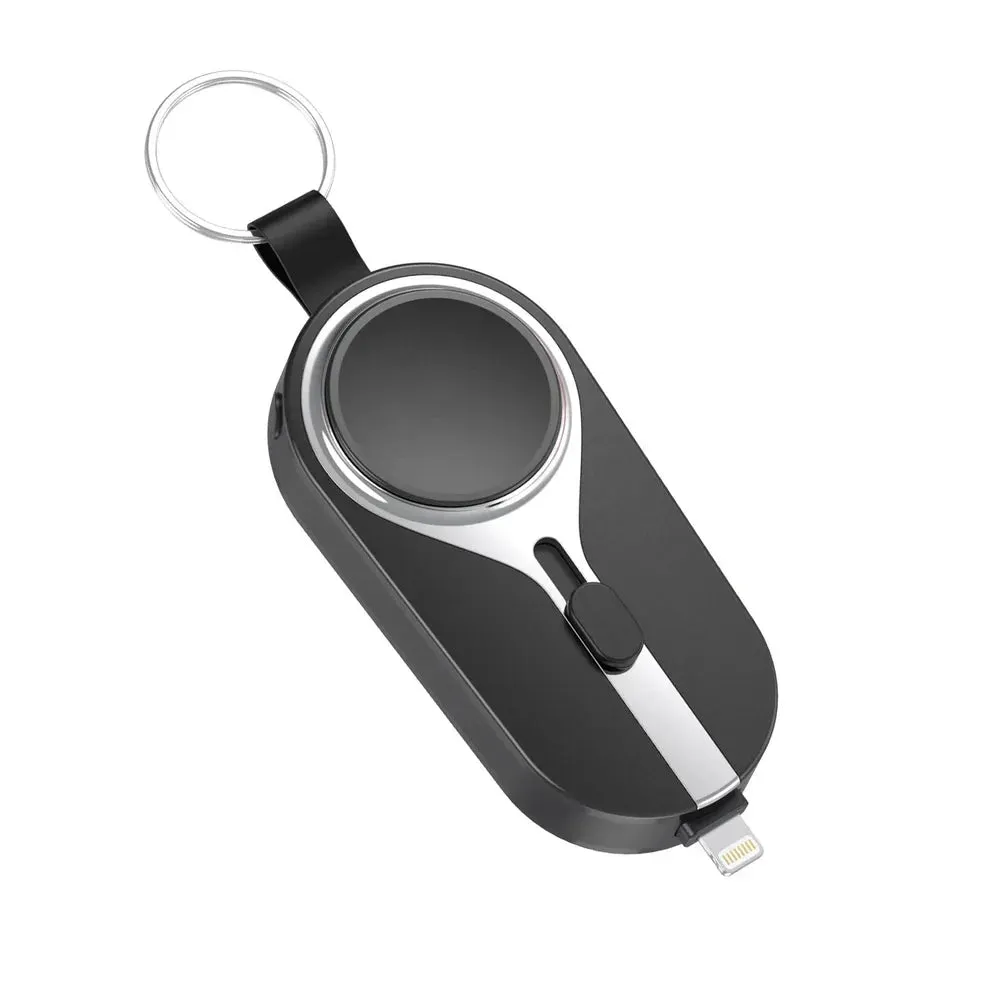 2-in-1 iPhone Android Apple Watch Keychain 3000mAh Power Bank iPhone Lightning connector and Android Type-C connector