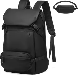 2 in 1 Travel Backpack, Lightweight Fit in 15" Laptop Backpack with Removable Belt Bag, Waterproof Day Trip Bag, Black