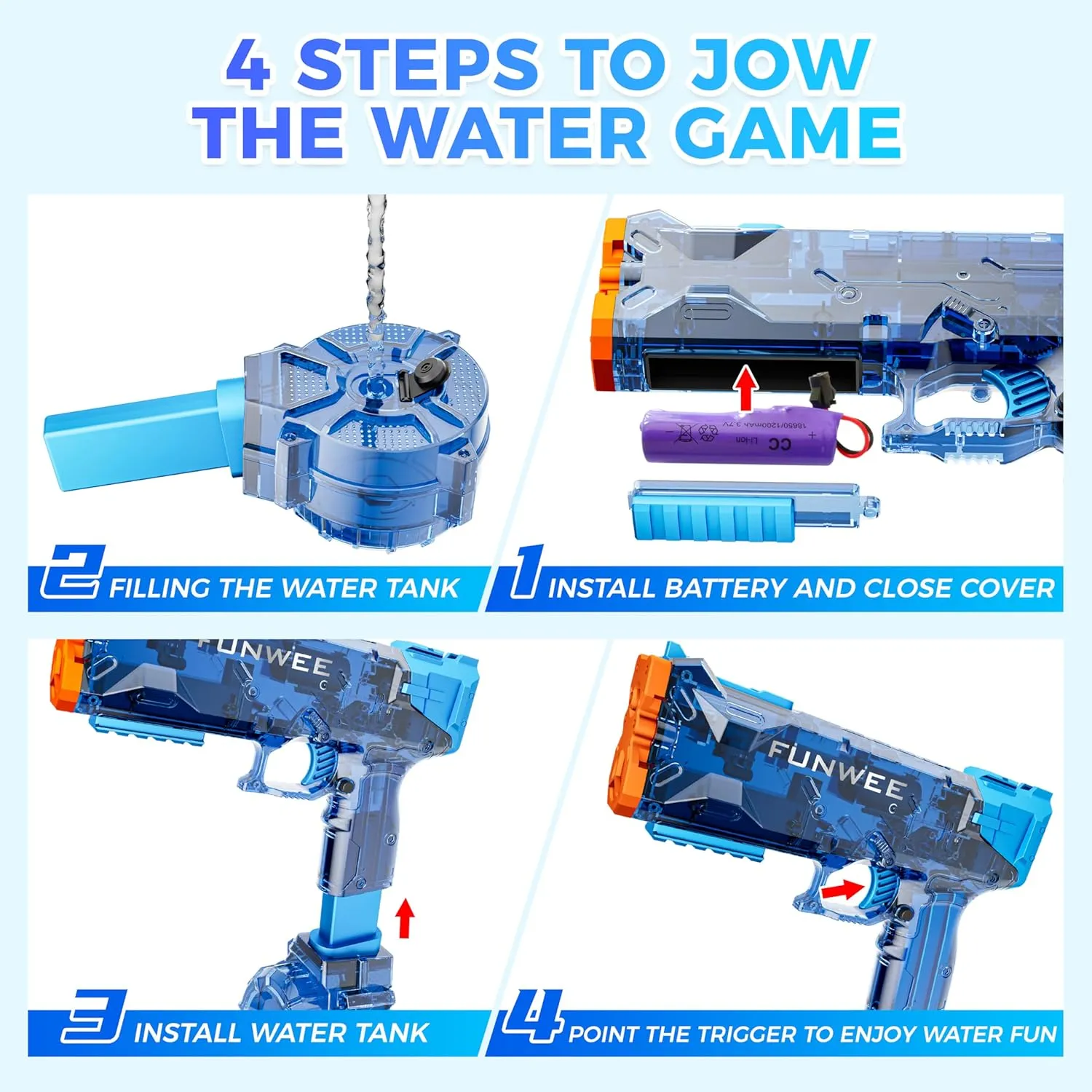 2 Pack Electric Water Guns for Kids, Long Range Powerful Classic Water Squirt, Strongest Full Automatic Water Pistol High Capacity 400  Water Blaster, Summer Outdoor Swimming Pool Water Toy