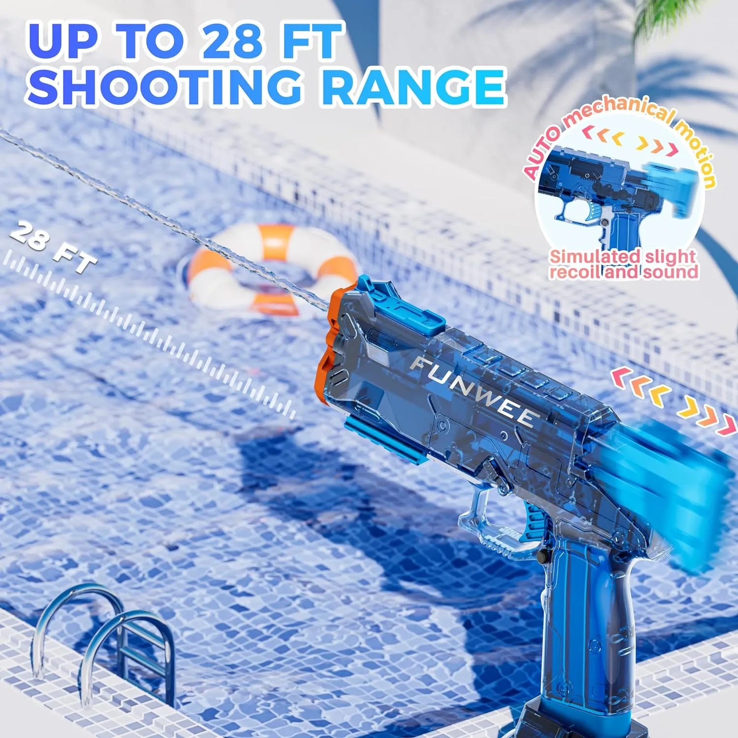 2 Pack Electric Water Guns for Kids, Long Range Powerful Classic Water Squirt, Strongest Full Automatic Water Pistol High Capacity 400  Water Blaster, Summer Outdoor Swimming Pool Water Toy