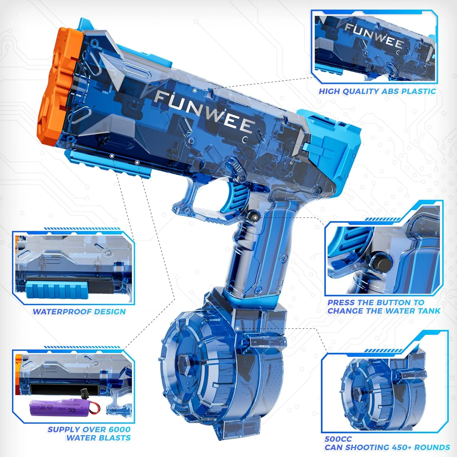 2 Pack Electric Water Guns for Kids, Long Range Powerful Classic Water Squirt, Strongest Full Automatic Water Pistol High Capacity 400  Water Blaster, Summer Outdoor Swimming Pool Water Toy